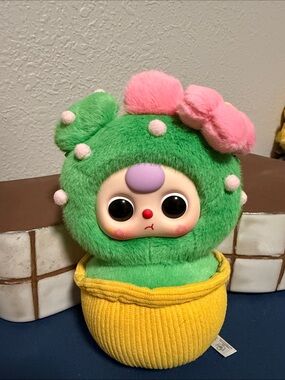 Baby Three 100% flower edition Green Plush Cactus Doll with Pink Bow - Key chain